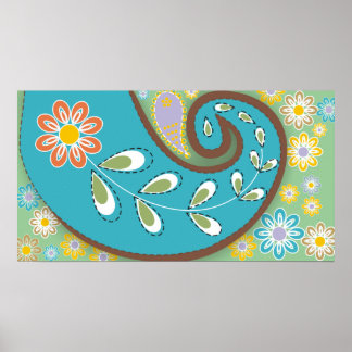 Retro-türkisfarbenes Pisley mit Blume Poster