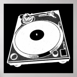 Retro-Turntable Graphic in White Poster