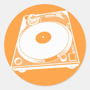 Retro-Turntable Graphic in White Runder Aufkleber