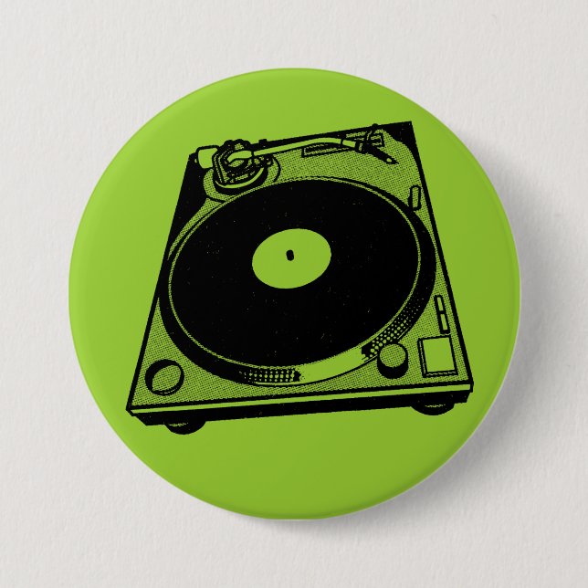 Retro-Turntable Schwarz grafisch Button (Vorderseite)