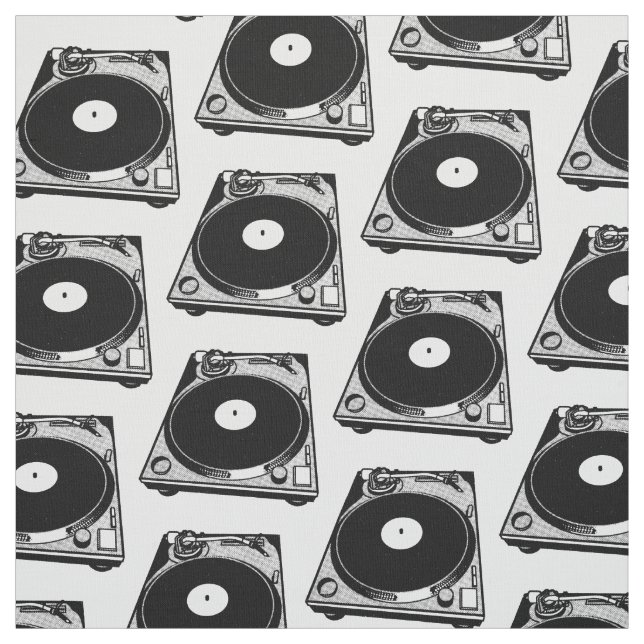 Retro-Turntable Schwarz grafisch Stoff (Muster)
