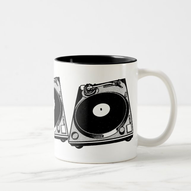 Retro-Turntable Schwarz grafisch Zweifarbige Tasse (Rechts)