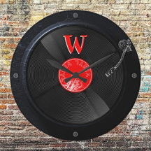 Retro-Turntable-Uhr Monogrammatisches Vintages Des