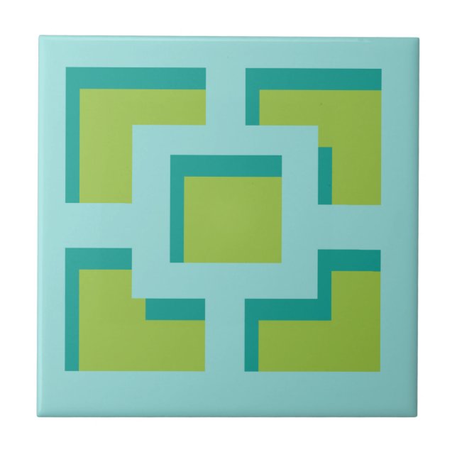 Retro Turquoise and Green Trellis Keramik Tile Fliese (Vorderseite)