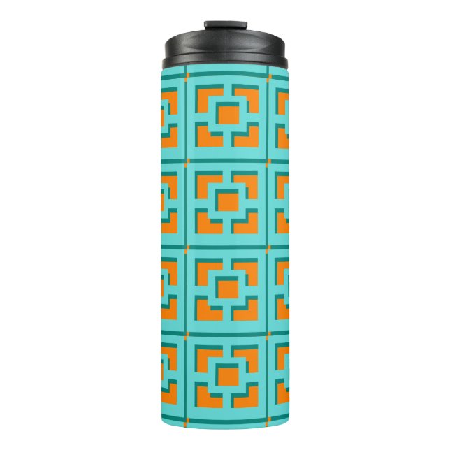 Retro Turquoise and Orange Trellis Thermal Tumbler Thermosbecher (Vorderseite)