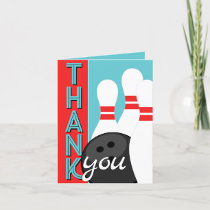 Retro Turquoise Blue et Red Bowling Merci Cartes