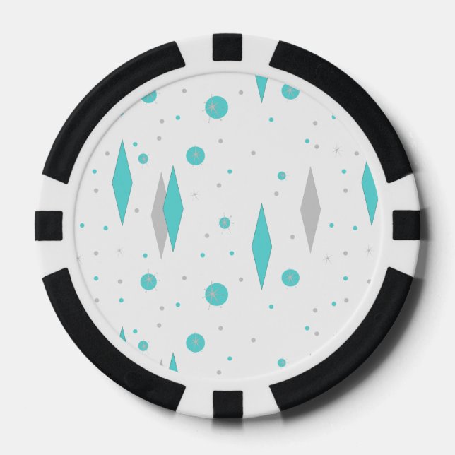 Retro Turquoise Diamond & Sternexplosion Poker Chi Pokerchips (Vorderseite)