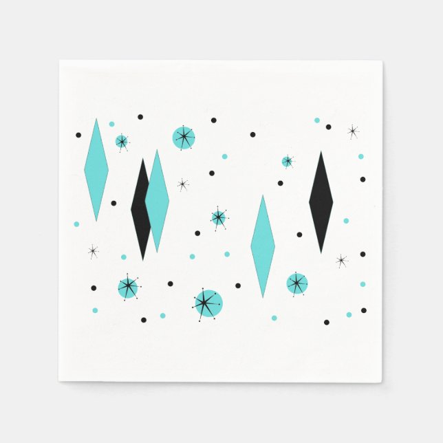 Retro Turquoise Diamonds & Sternexplosion Paper Na Serviette (Vorderseite)