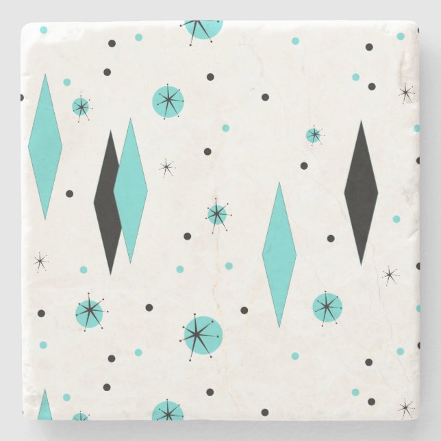 Retro Turquoise Diamonds Sternexplosionen Marmor U Steinuntersetzer (Vorderseite)