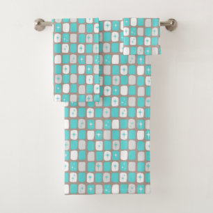 Rétro turquoise et ensemble blanc de serviette de