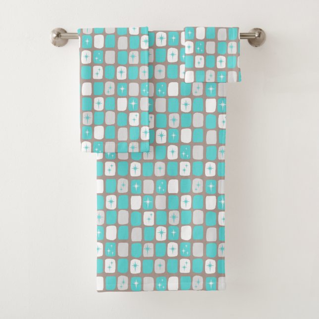 Rétro turquoise et ensemble blanc de serviette de (En situation)