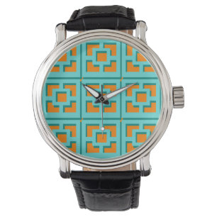 Retro Turquoise et Orange Trellis Montre