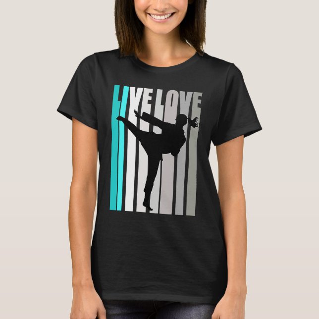 Retro Turquoise Live Love Karate Coach Womens Colo T-Shirt (Vorderseite)