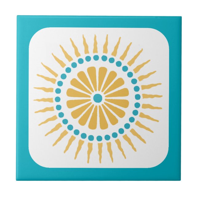 Retro Turquoise Orange Sunbury Tile Fliese (Vorderseite)