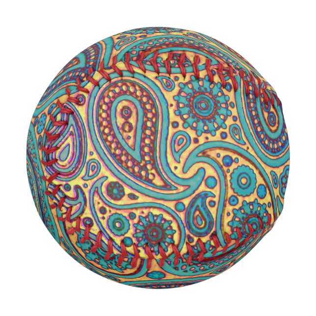 Retro Turquoise Rainbow Paisley motif Baseball (Rückseite Rechts)