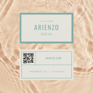 Retro Turquoise Social Media Carte de visite QR Co