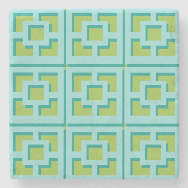  Retro Turquoise und Green Trellis Stone Untersetz Steinuntersetzer (Vorderseite)