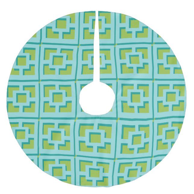  Retro Turquoise und Green Trellis Tree Skirt Polyester Weihnachtsbaumdecke (Vorderseite)