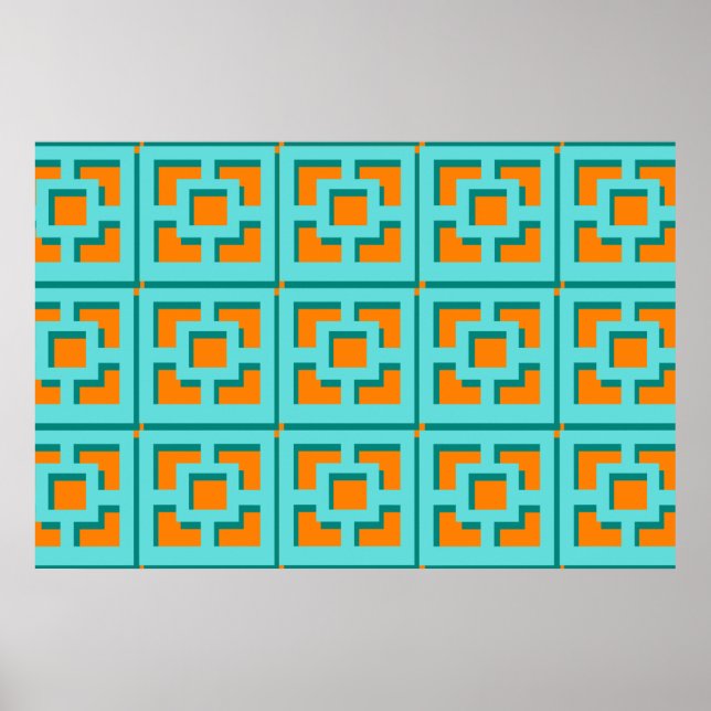 Retro Turquoise und Orange Poster Paper (Matte) (Vorne)