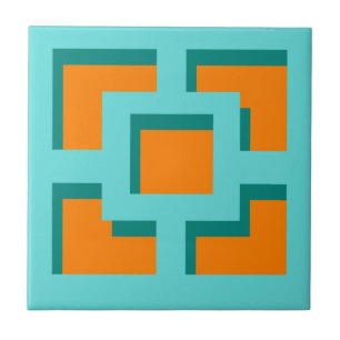 Retro Turquoise und Orange Trellis Keramik Tile Fliese