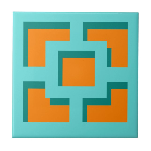 Retro Turquoise und Orange Trellis Keramik Tile Fliese (Vorderseite)