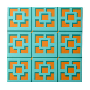 Retro Turquoise und Orange Trellis Keramik Tile Fliese