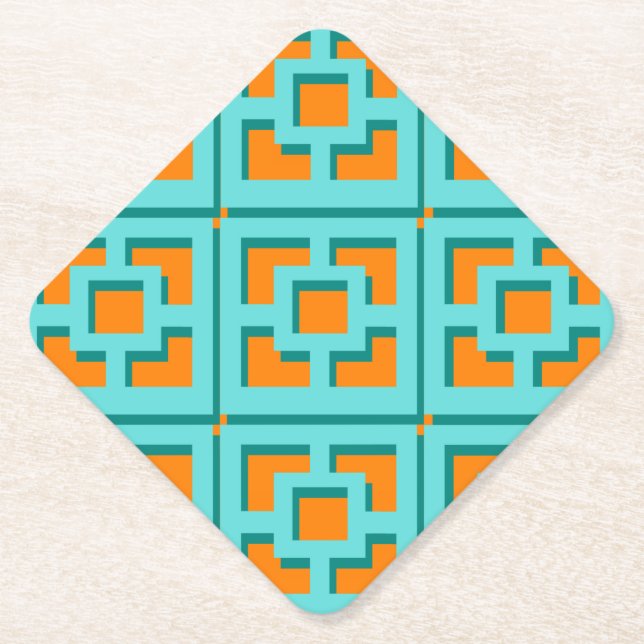 Retro Turquoise und Orange Trellis Paper Untersetz Untersetzer (Vorderseite)