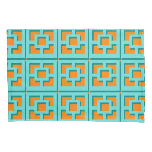 Retro Turquoise und Orange Trellis Pillowcase Kissenbezug
