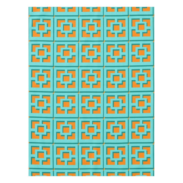 Retro Turquoise und Orange Trellis Tableclout Tischdecke (Vorderseite)
