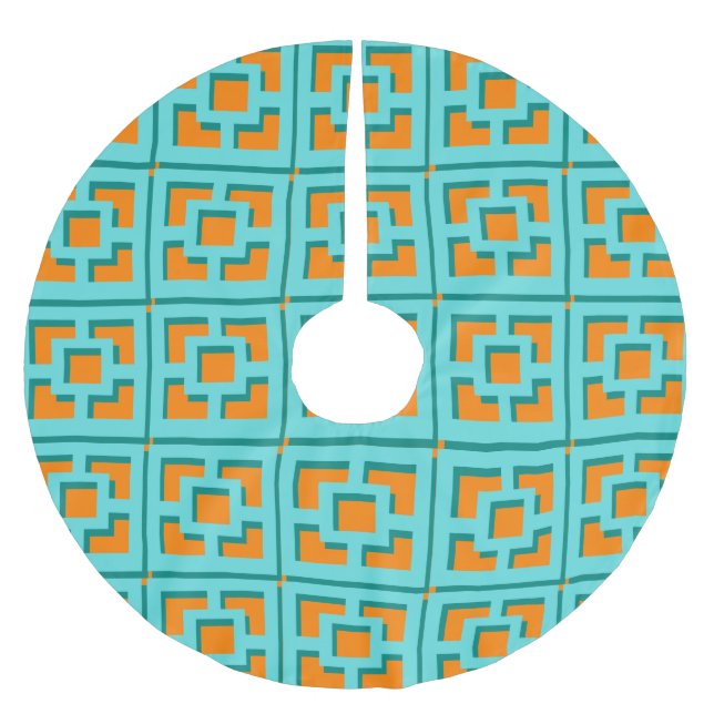 Retro Turquoise und Orange Trellis Tree Skirt Polyester Weihnachtsbaumdecke (Vorderseite)