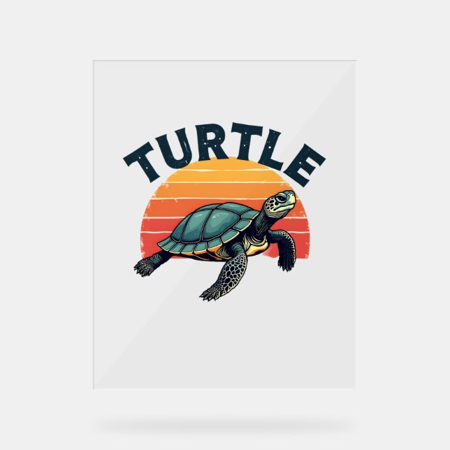 Retro Turtle T - Shirt Acrylschild (Vorderseite)