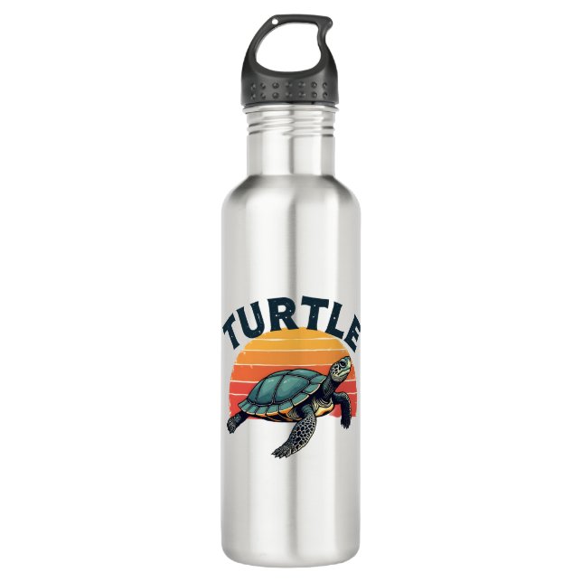 Retro Turtle T - Shirt Edelstahlflasche (Vorderseite)