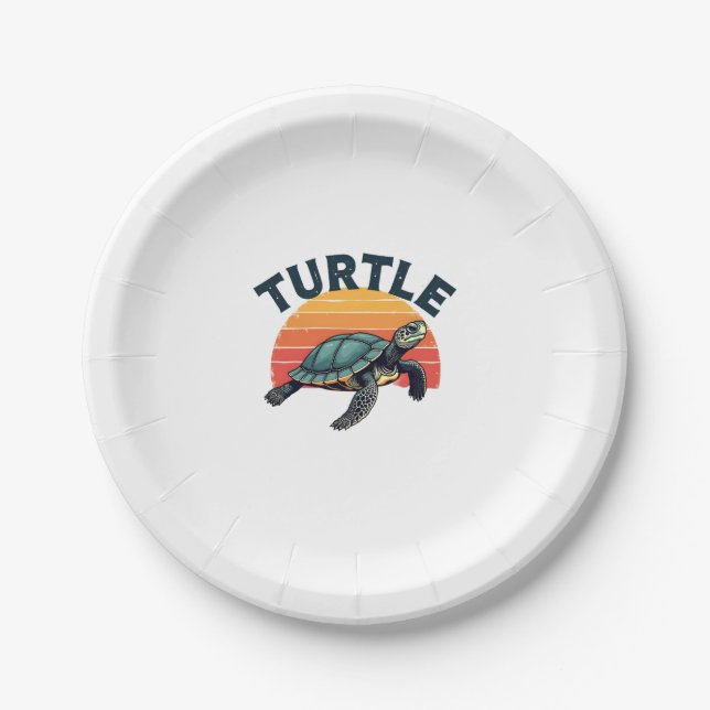 Retro Turtle T - Shirt Pappteller (Vorderseite)