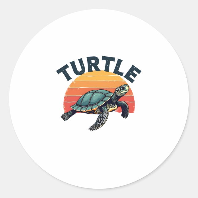 Retro Turtle T - Shirt Runder Aufkleber (Vorderseite)
