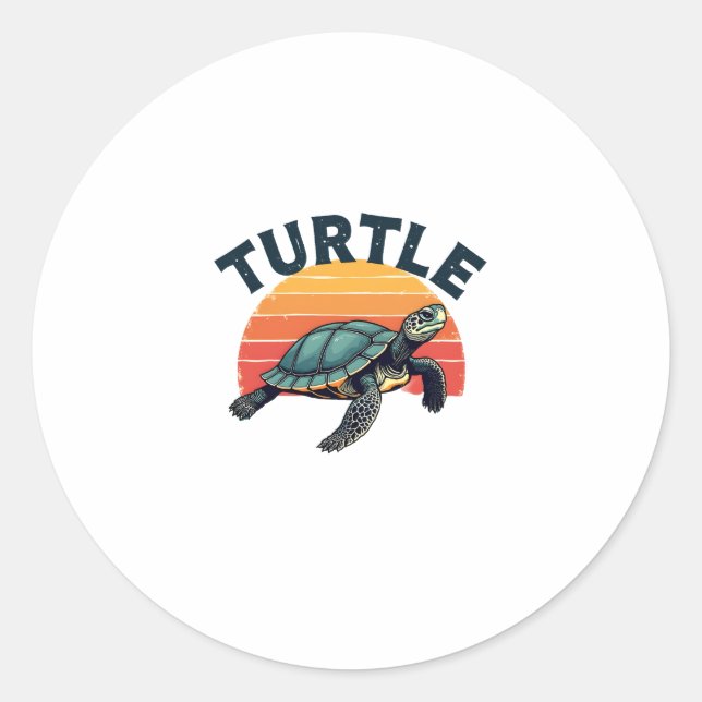 Retro Turtle T - Shirt Runder Aufkleber (Vorderseite)