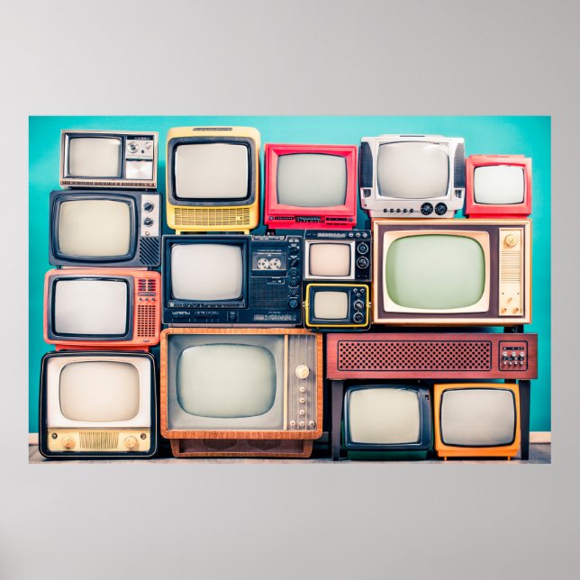 Retro-TV-Empfänger Set aus zirka 60er, 70er und 80 Poster (Vorne)
