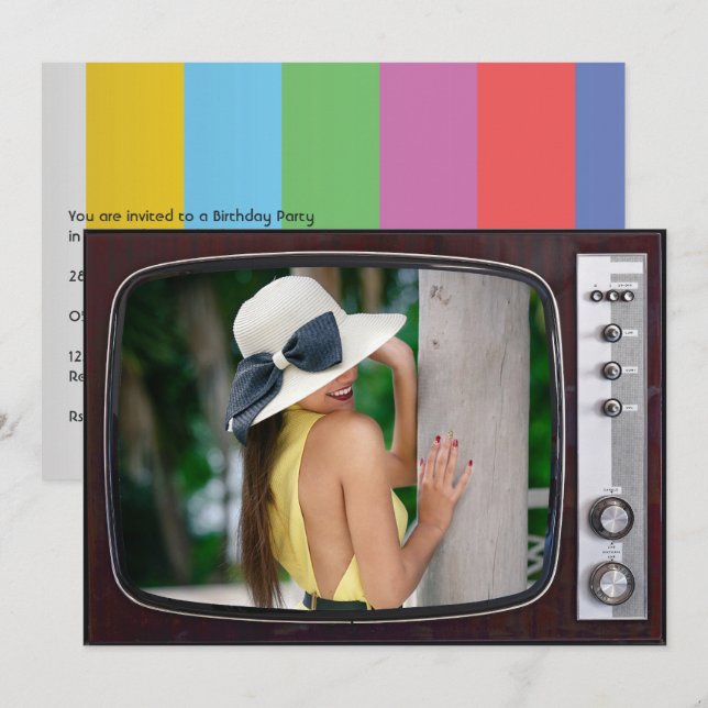 Retro TV Geburtstagsparty Einladung (Vorne/Hinten)