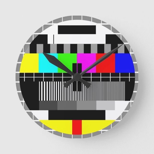 Retro TV Television Test Screen Wall Clock Runde Wanduhr (Vorderseite)