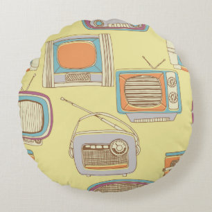Retro-TV und Radio. nahtloses Muster Rundes Kissen