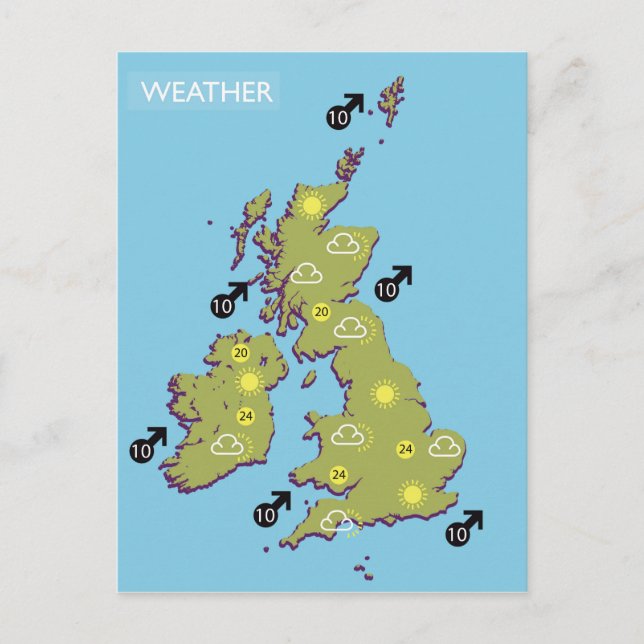 Retro TV Wetter Karte der Britischen Inseln. (Vorderseite)