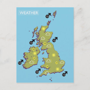 Retro-TV-Wetterkarte der Britischen Inseln. Postkarte
