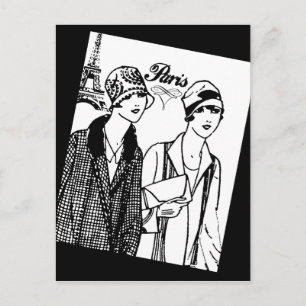 Retro Two Girls in Paris Postkarte