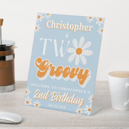 Retro Two Groovy Boys 2nd Birthday Welcome Sockelschild