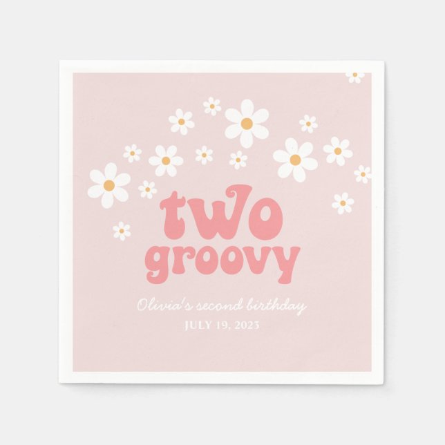 Retro Two Groovy daisy boho florale 2. Geburtstag Serviette (Vorderseite)