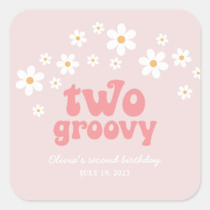 Retro Two Groovy Gänseblümchen Boho Blumen zweiter Quadratischer Aufkleber