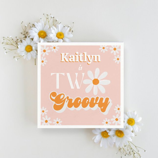 Retro Two Groovy Girls 2. Geburtstag Serviette (Von Creator hochgeladen)