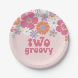 Retro Two Groovy Pink Floral Pappteller