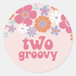 Retro Two Groovy Pink Floral Runder Aufkleber