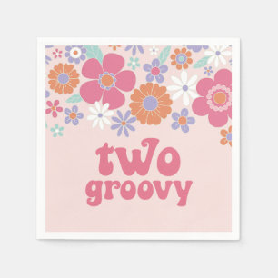 Retro Two Groovy Pink Floral Serviette