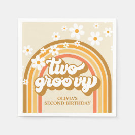 Retro Two GroovY Rainbow Brown Orange Birthday Serviette